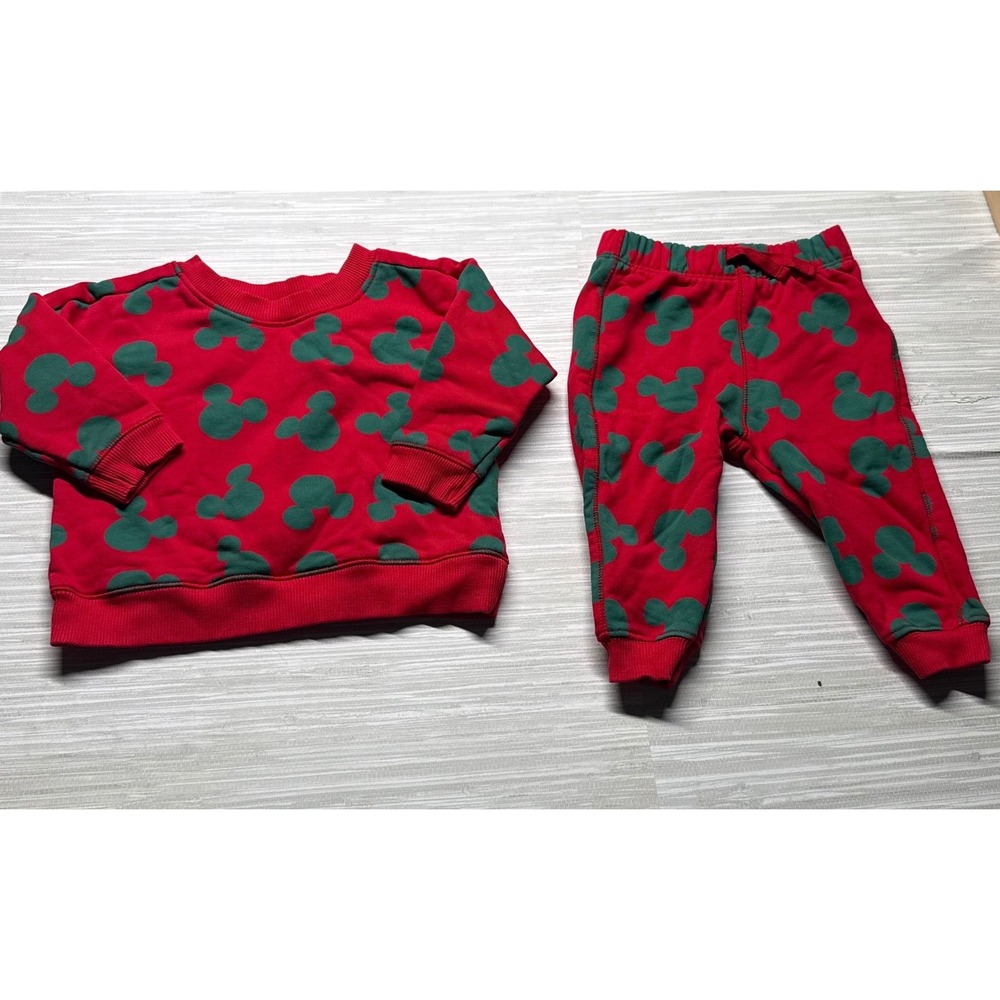 Monica + Andy Disney Mickey Mouse Sweatshirt Joggers Set 9-12M‎ Red Green Fleece